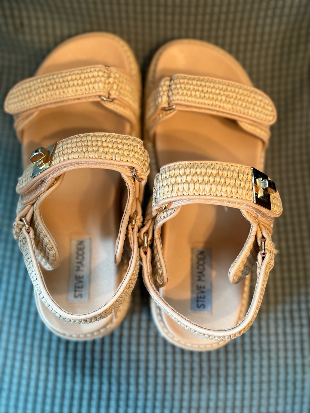Steve Madden Beige Woven Strap Platform Sandals - Picture 5 of 5